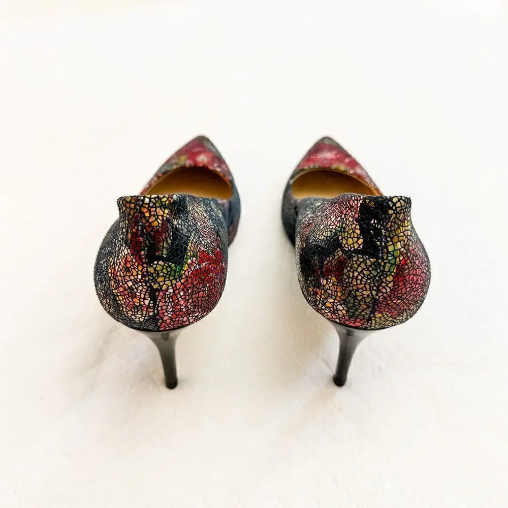 Rylko Stained Glass Round Toe Heels Size Black Size 37.5 842DE086 Mint